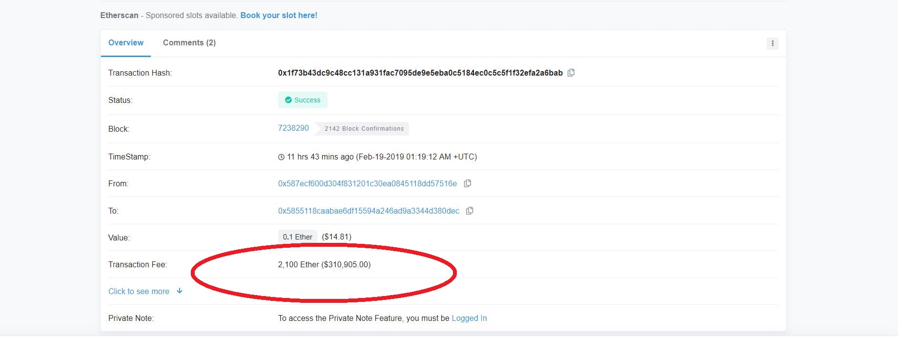 Developer’s Mistake? Someone Just Paid $450K (3,150 ETH) For Ethereum Transaction Fees