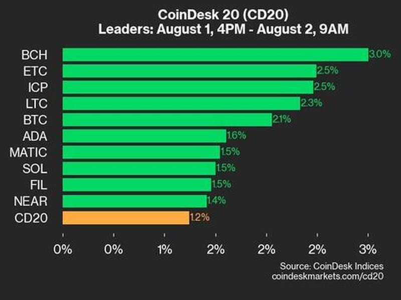 Coindesk-20-performance-update:-index-gains-1.2%-with-bch-and-etc-leading