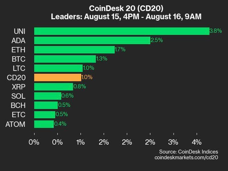 Coindesk-20-performance-update:-uni-leads-with-3.8%-gains-as-index-rises