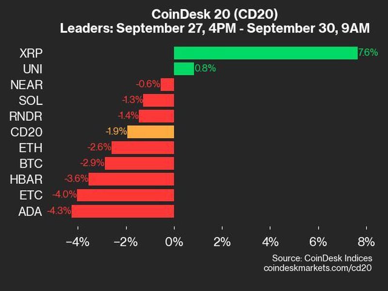 Coindesk-20-performance-update:-index-posts-losses,-but-xrp-rises-from-friday